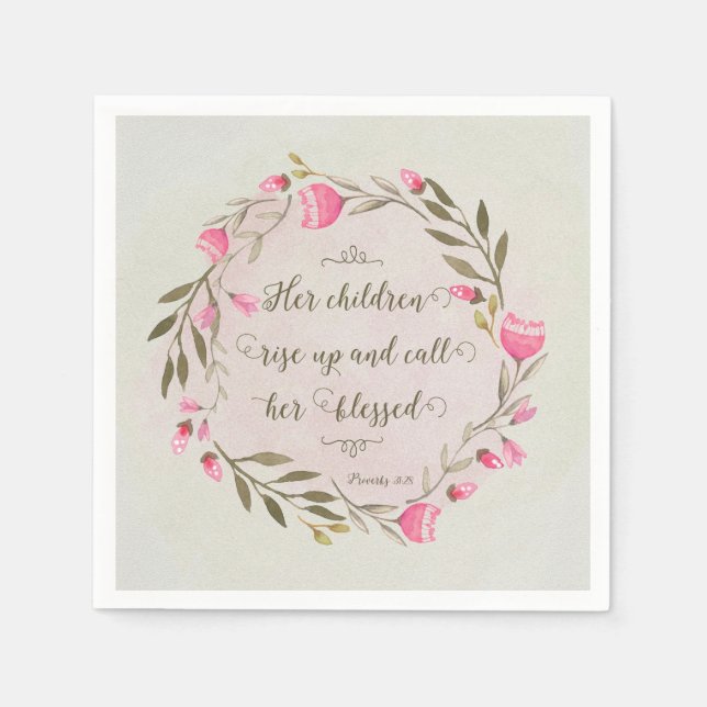 Hennes barn Stiga upp upp och kallar henne välsign Pappersservett (Framsidan)