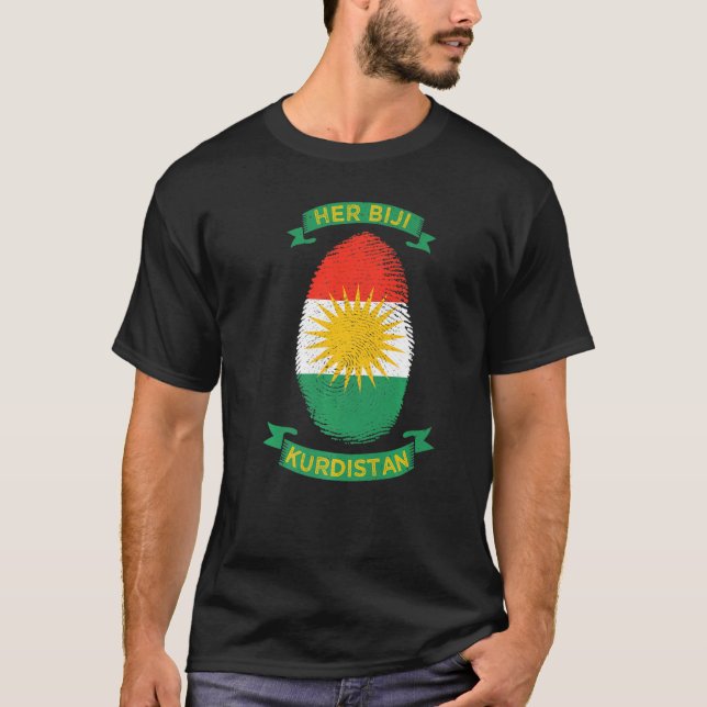 Hennes Biji Kurdistan Flagga Kurde Fingerprint T Shirt (Framsida)