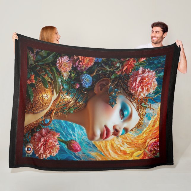 Hennes Blommigt lyser AI-konceptet Art av Xzendor7 Fleecefilt (På plats)