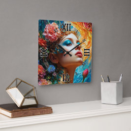 Hennes Blommigt lyser AI-konceptet Art av Xzendor7 Fyrkantig Klocka