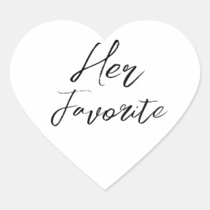 Hennes favorit moderna script bröllopsfavorit hjärtformat klistermärke