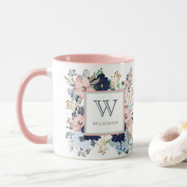 Hennes favoritblått och Rosa ros Monogram Mugg