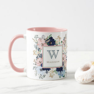 Hennes favoritblått och Rosa ros Monogram Mugg
