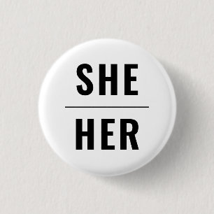 Hennes Gender Pronouns svartvita lgbtq pride Knapp