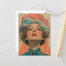 Hennes huvud i de surrealistiska collagekonstmolne
