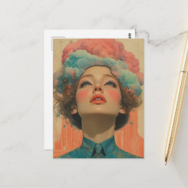 Hennes huvud i de surrealistiska collagekonstmolne vykort