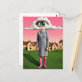 Hennes huvud i de surrealistiska molnen vykort
