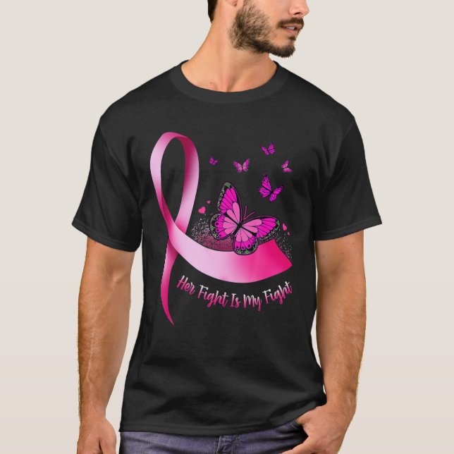 Hennes kamp är min kamp Bröstcancer, medvetandegra T Shirt (Framsida)