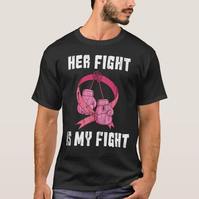 Hennes kamp är min kamp - Bröstcancer medvetenhet T Shirt (Framsida)