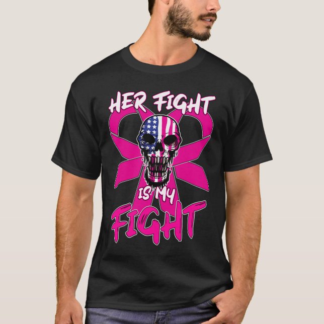 Hennes kamp är min kamp - Bröstcancer medvetenhet T Shirt (Framsida)