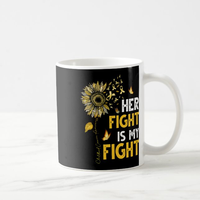 Hennes kamp är min kamp Gul band Barncancer Kaffemugg (Höger)