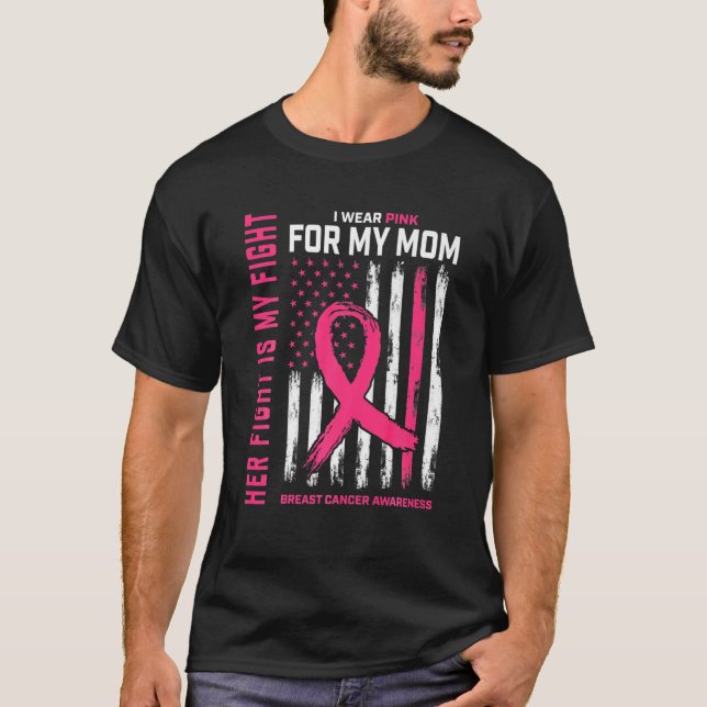 Hennes kamp är min kamp i Bära Rosa för Mamma brös T Shirt (Framsida)