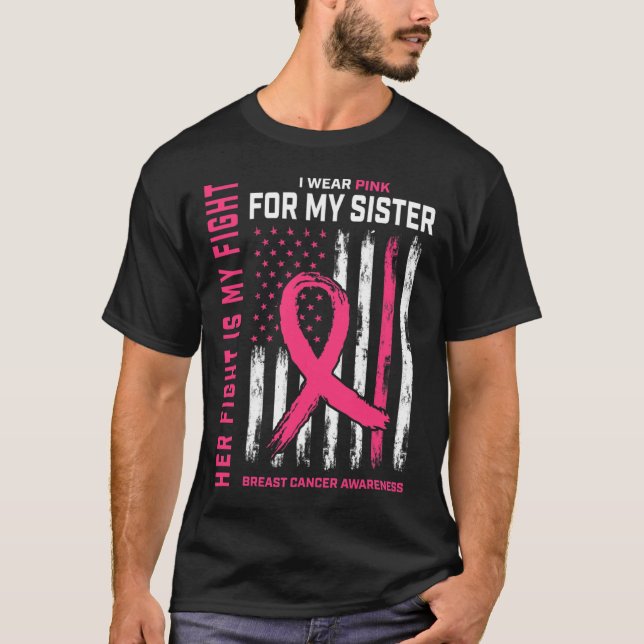 Hennes kamp är min kamp i Bära Rosa syster Breast  T Shirt (Framsida)