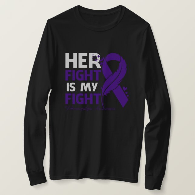 Hennes kamp är min kamp mot FIBROMYALGIA AWARENESS T Shirt (Design framsida)