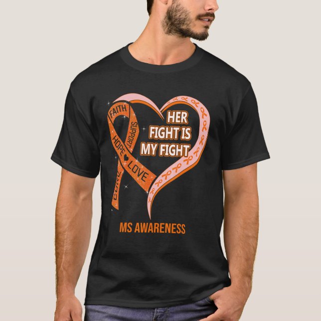 Hennes kamp är min kamp MS Awareness Ribbon Heart T Shirt (Framsida)