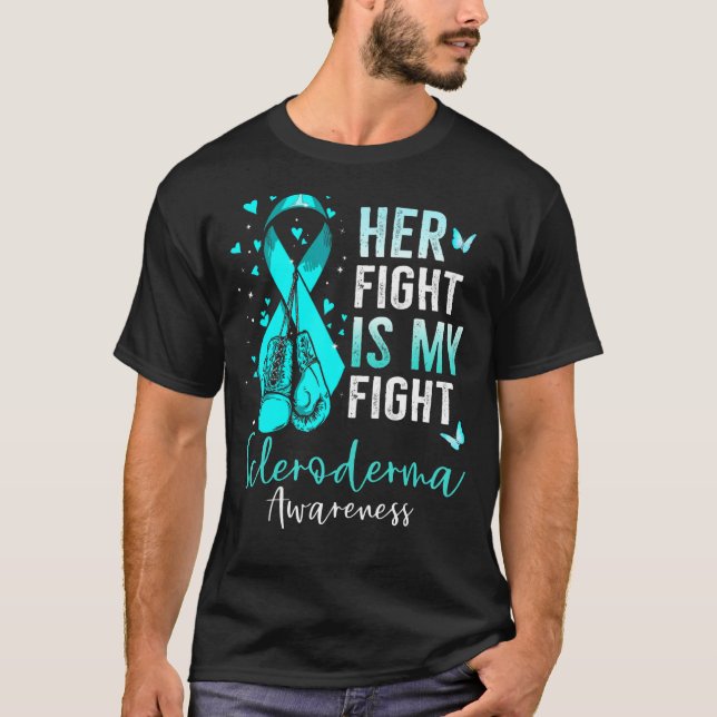 Hennes kamp är min kamp Scleroderma Awareness Teal T Shirt (Framsida)