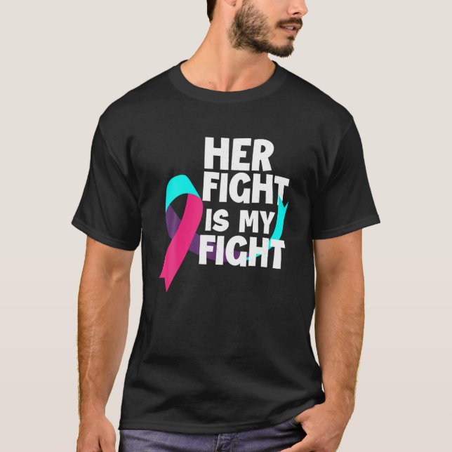 Hennes kamp är mitt stöd för Thyroid Cancer Thyro T Shirt (Framsida)