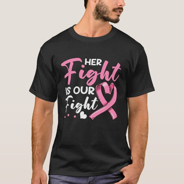 Hennes kamp är vår Rosa Ribbon Breast Cancer W T Shirt (Framsida)
