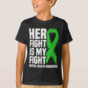 Hennes kamp Min Grönt Ribbon Mental Health Awar T Shirt