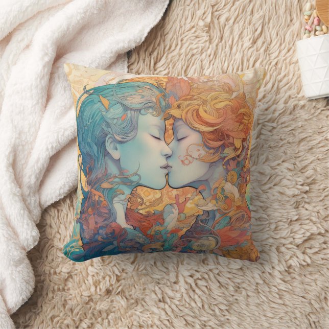 Hennes Kärlek, hennes sätt | Lesbisk Kiss Art Deco Kudde (Filt)
