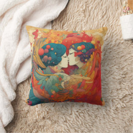 Hennes Kärlek, hennes sätt | Lesbisk Kiss Art Deco Kudde