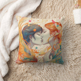 Hennes Kärlek, hennes sätt | Lesbisk Kiss Art Deco Kudde