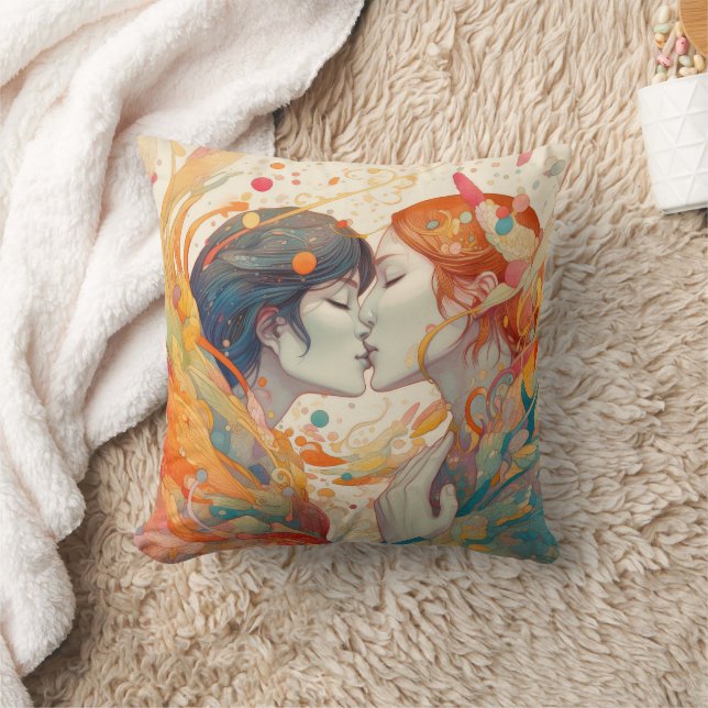 Hennes Kärlek, hennes sätt | Lesbisk Kiss Art Deco Kudde (Filt)