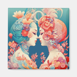 Hennes Kärlek, hennes sätt | Lesbisk Kiss Art Deco Magnet