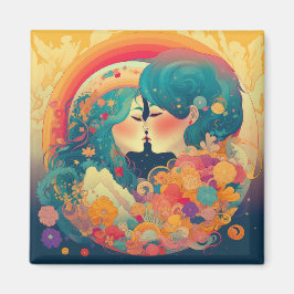 Hennes Kärlek, hennes sätt | Lesbisk Kiss Art Deco Magnet