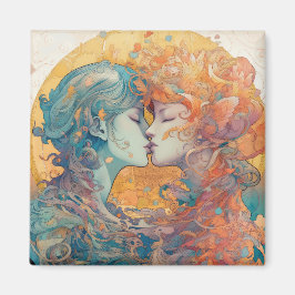 Hennes Kärlek, hennes sätt | Lesbisk Kiss Art Deco Magnet
