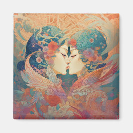Hennes Kärlek, hennes sätt | Lesbisk Kiss Art Deco Magnet