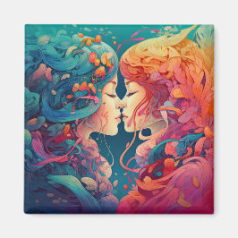 Hennes Kärlek, hennes sätt | Lesbisk Kiss Art Deco Magnet