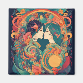 Hennes Kärlek, hennes sätt | Lesbisk Kiss Art Deco Magnet