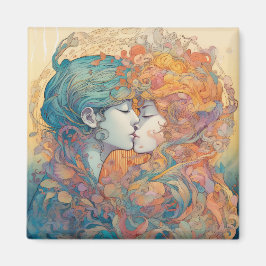 Hennes Kärlek, hennes sätt | Lesbisk Kiss Art Deco Magnet