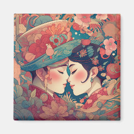 Hennes Kärlek, hennes sätt | Lesbisk Kiss Art Deco Magnet