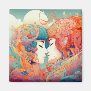 Hennes Kärlek, hennes sätt   Lesbisk Kiss Art Deco Magnet