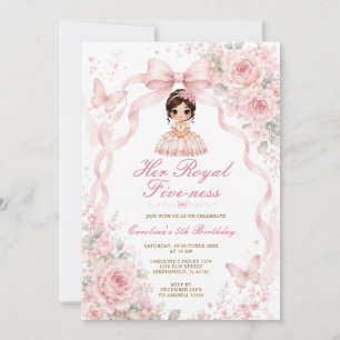 Hennes kungliga femåriga prinsessa rosa födelsedag inbjudningar
