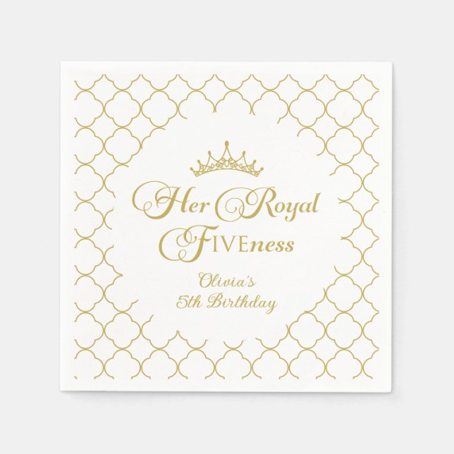 Hennes Kungliga Femthet Guld Prinsessa 5-årsdag Pappersservett (Framsidan)