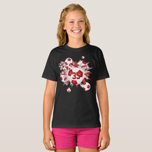 Hennes lag jersey nummer fotbollar stjärnor röd t shirt (Hel framsida)