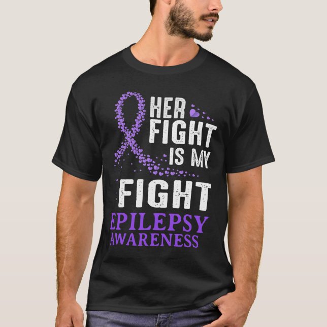 Hennes Lila för att uppmärksamma epilepsi Ribbon E T Shirt (Framsida)