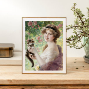 Hennes lille Kitten av Emile Vernon Fototryck