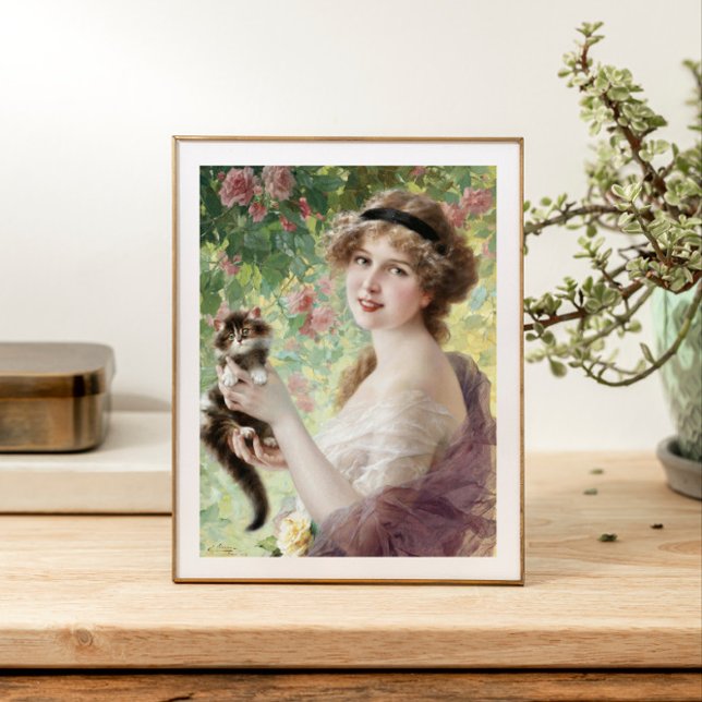Hennes lille Kitten av Emile Vernon Fototryck (Skapare uppladdad)