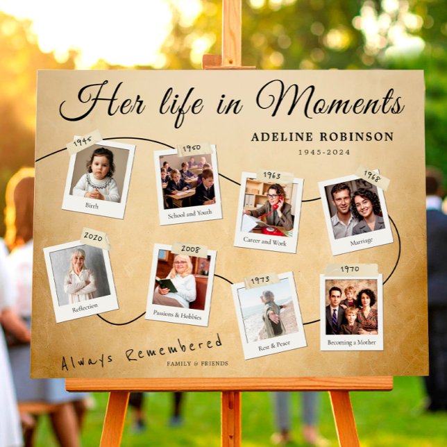 Hennes liv i ögonblick Begravningsfoto Minnes Tids Poster (Funeral Photo Memory Timeline Board Poster )