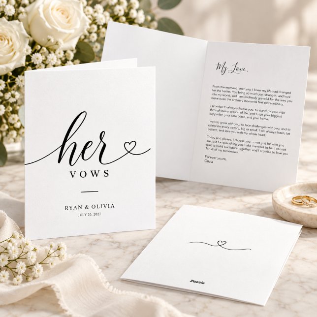 Hennes Löften Minimal Kalligrafi Bröllopskort Kort (Her Vows Minimal Calligraphy Wedding Card
)