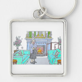 Hennes Majestät, drottning Elizabeth II Fyrkantig Silverfärgad Nyckelring