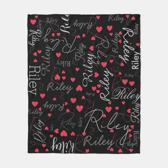 Hennes Namn Initial- och Red Hearts över hela svar Fleecefilt (Framsidan)