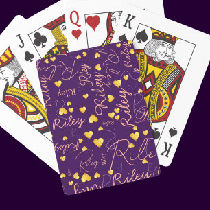 Hennes Namn med Guld Hearts Lila Casinokort