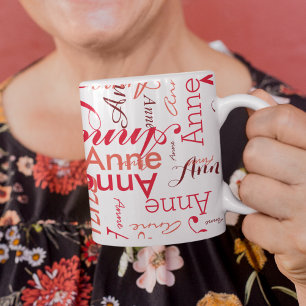 Hennes Namn tryckt i Red över en Snyggt Kaffemugg
