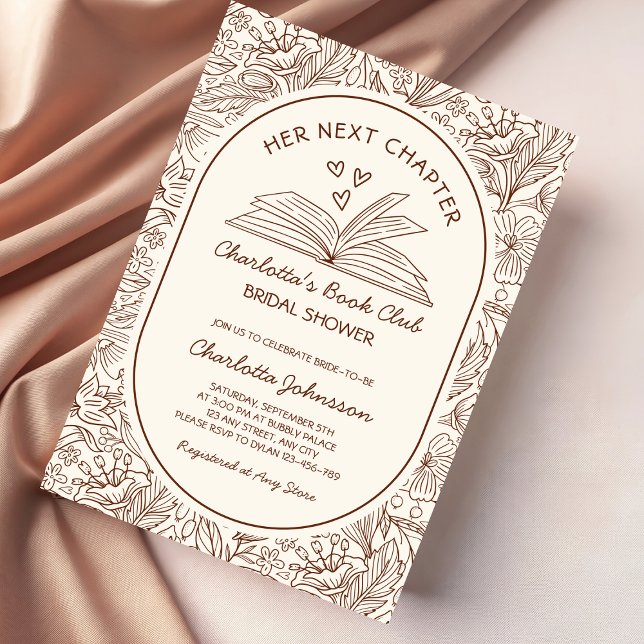 Hennes Nästa Kapitel Bokklubb Brun Bröllopsfest Inbjudningar (Next Chapter Book Club Brown Bridal Shower Invitation)