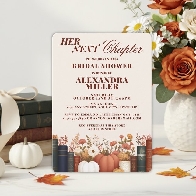 Hennes Nästa Kapitel Höstpumpa Boktema Bröllop Inbjudningar (Her Next Chapter Fall Book Themed Bridal Shower)
